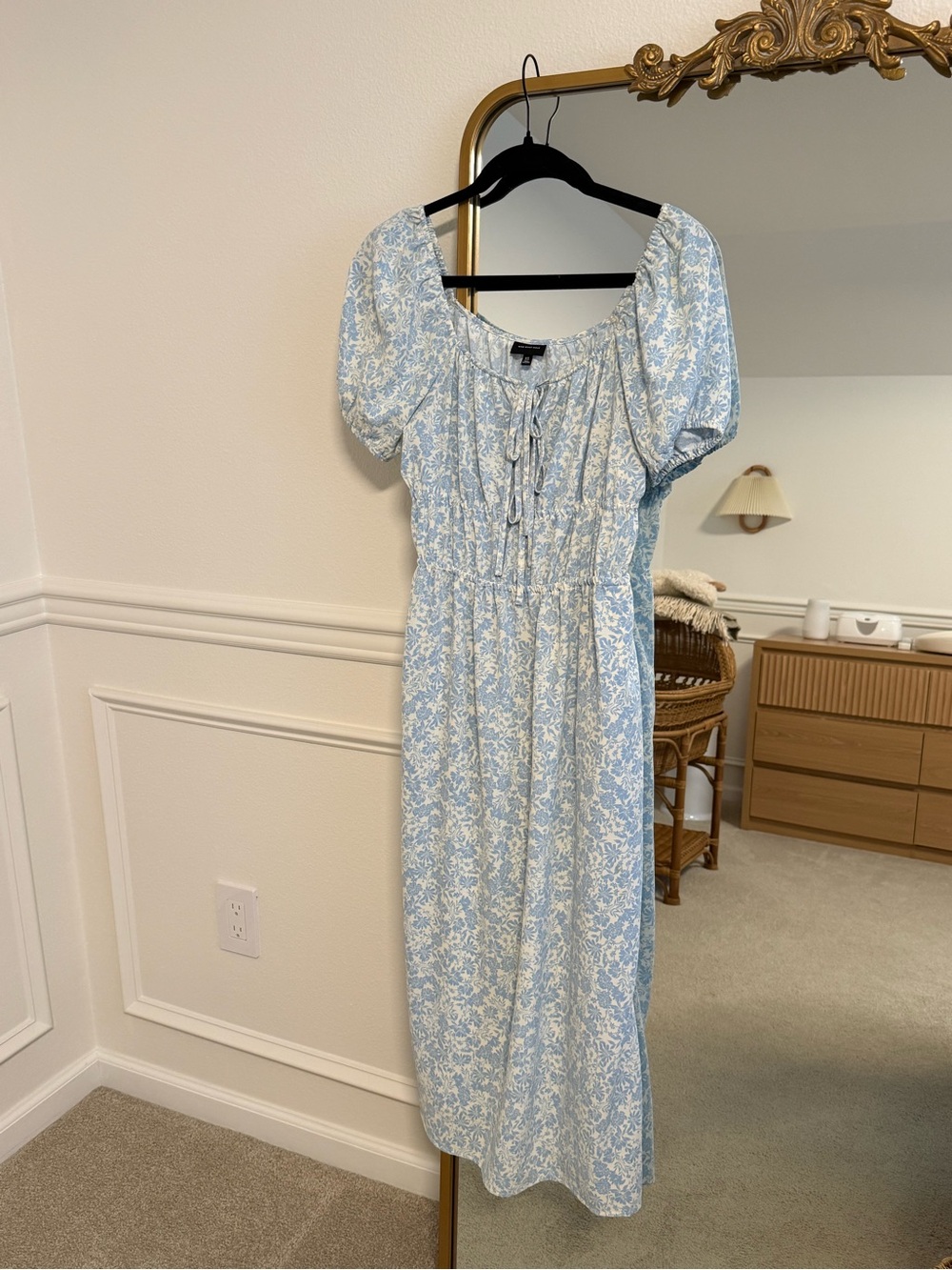 Who What Wear Light Blue Floral Puff-Sleeve Midi Dress